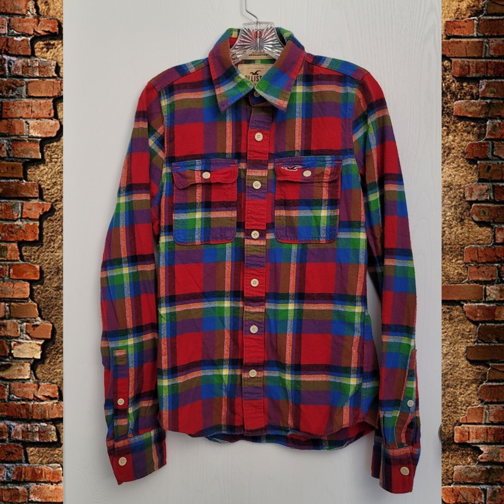 Y2K HOLLISTER ABERCROMBIE Flannel Red Plaid Colorful Size Womens S Pockets
